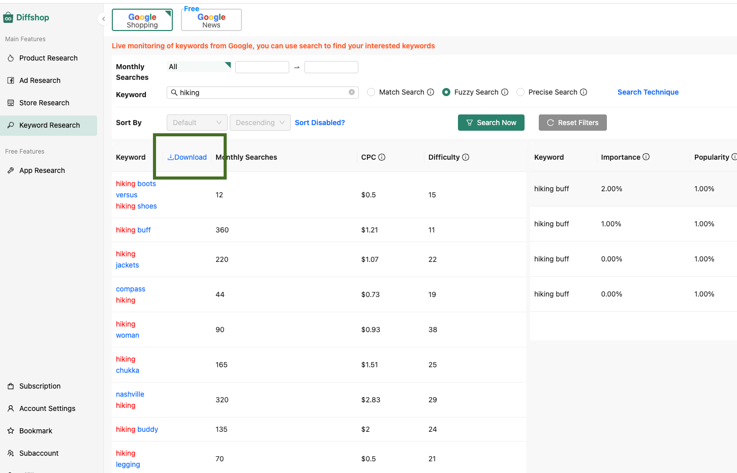 Download Thousands of Relevant E-Commerce Keywords and Export the List to a CSV File